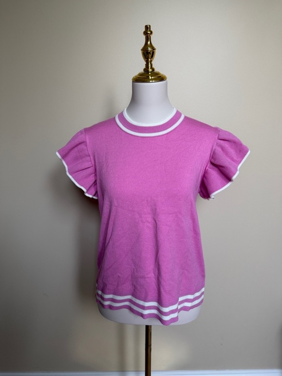 THML Tops - THML Pink Flutter Sleeve Sweater Top Striped Trim Knit Blouse Size M